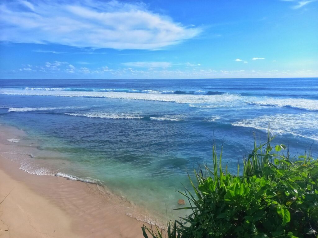 sunny beach view with blue sky