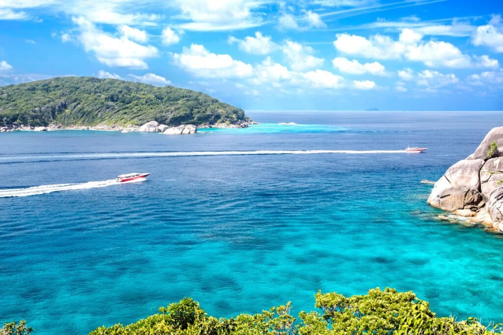 Beautiful Tropical Beach and Andaman Sea with Blue Sky in South Thailand