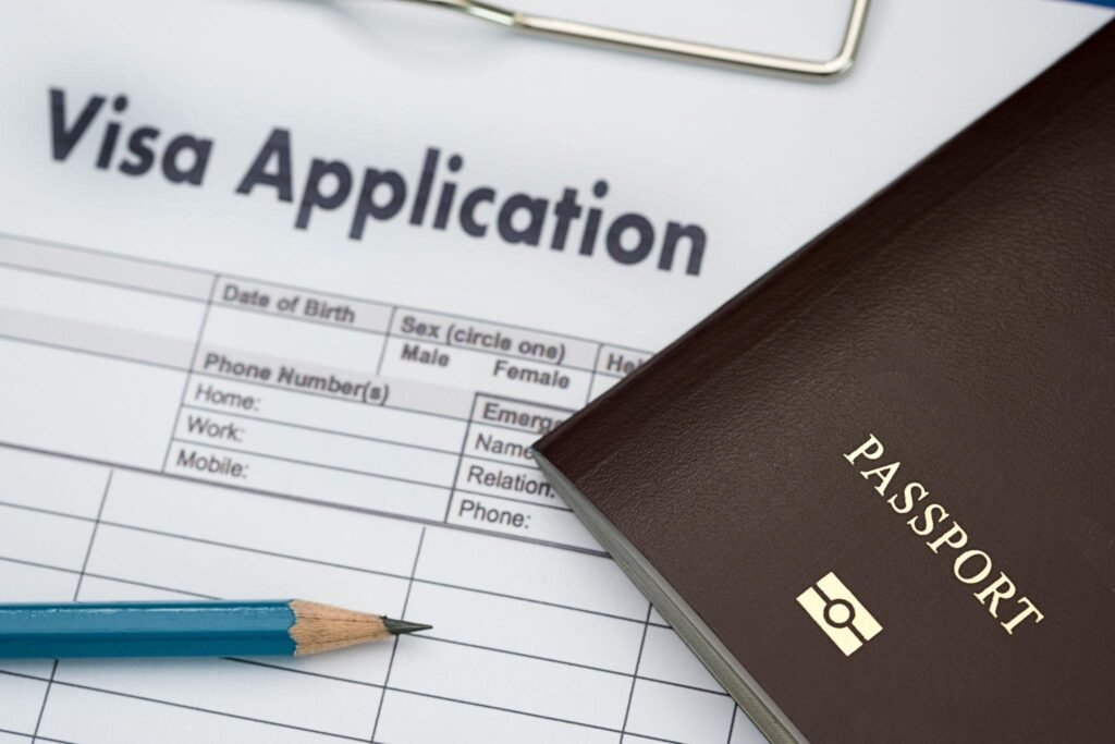 Visa application form to travel Immigration a document Money for Passport Map and travel plan