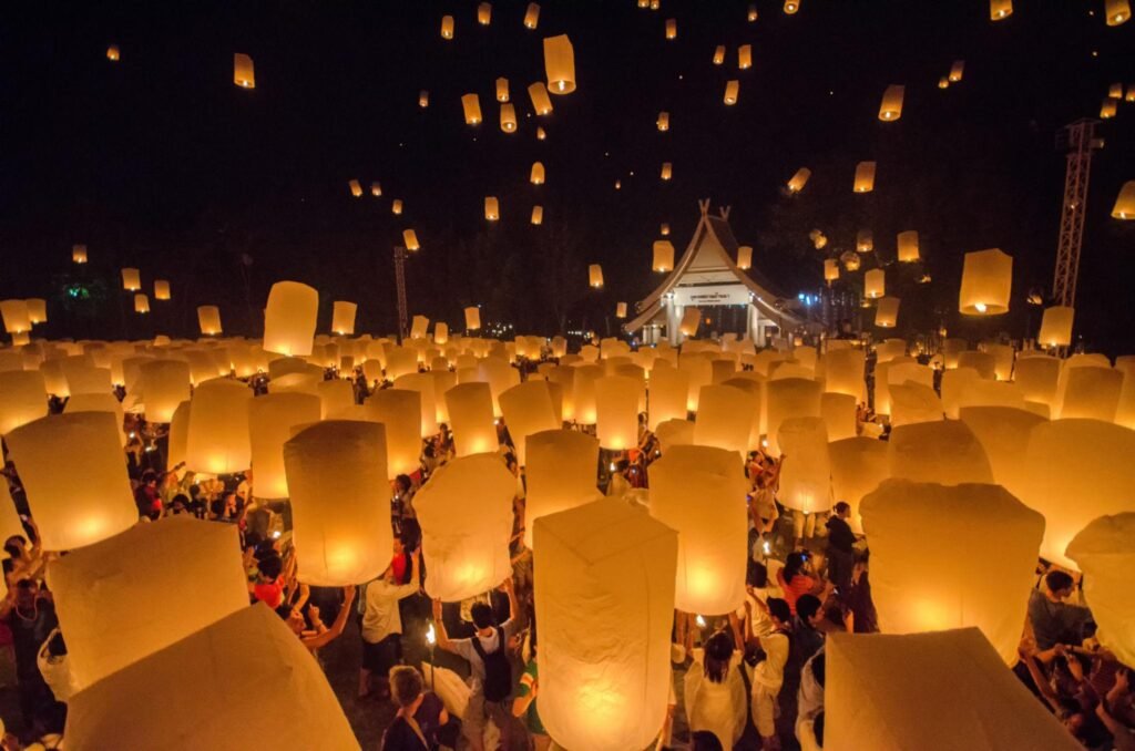 Sky lanterns firework festival, Chiang Mai, Thailand, Loy Krathong and Yi Peng Festival