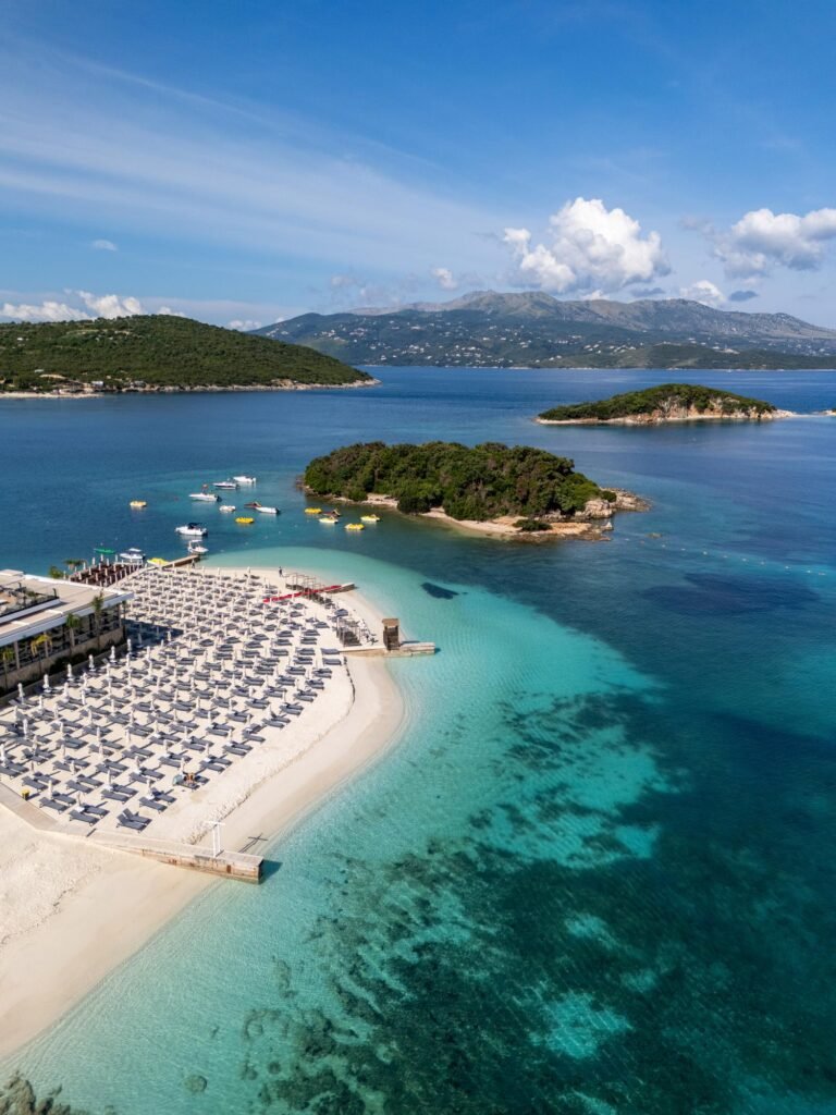 Ksamil Beach and Turquoise Sea on the Albanian Riviera, Sarande, Albania