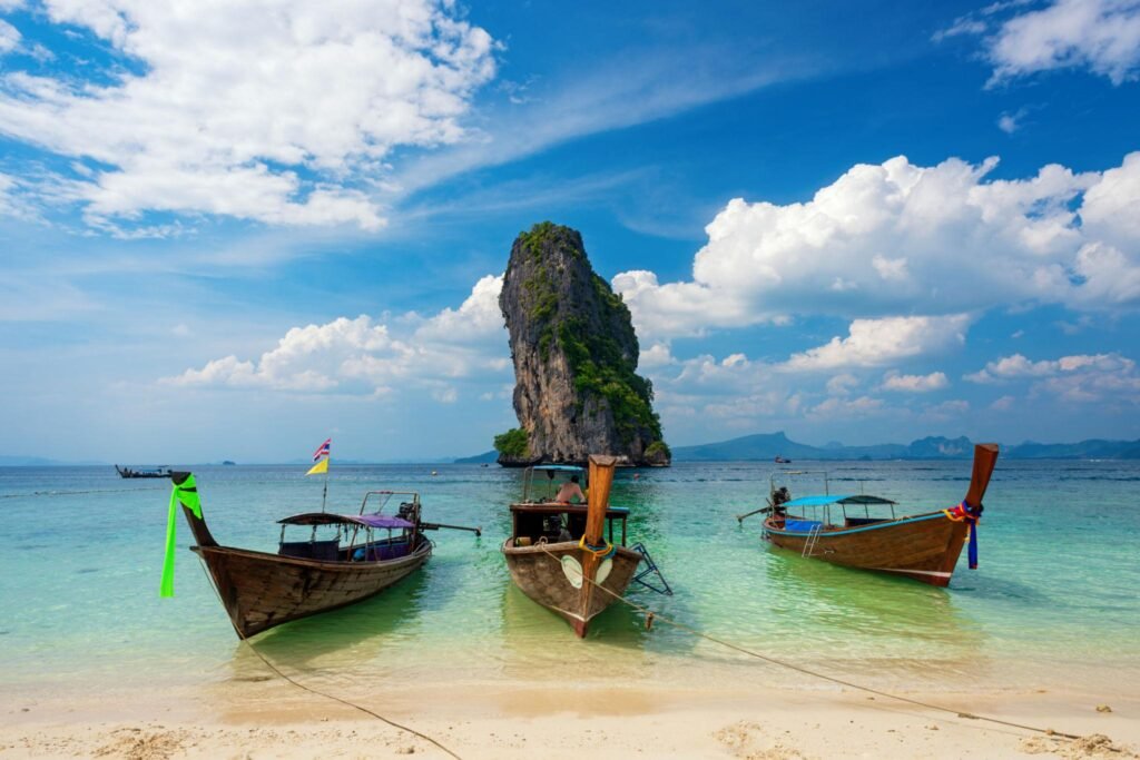 Travel to the island sea clear sky water in Krabi Thailand