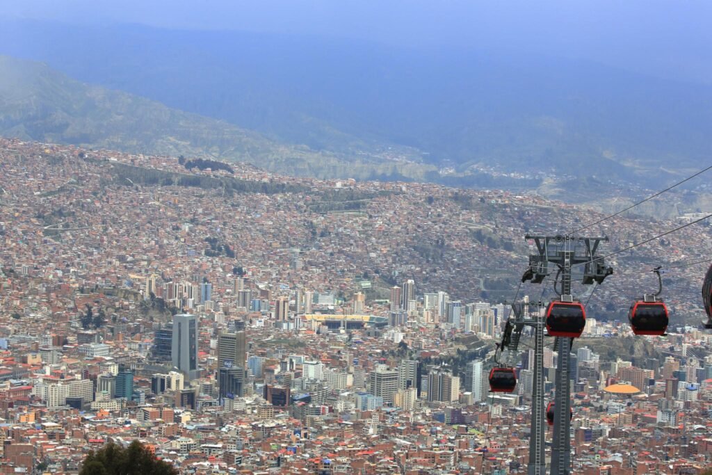 Cable Car (Teleférico) public transport system in downtown La Paz, Bolivia.