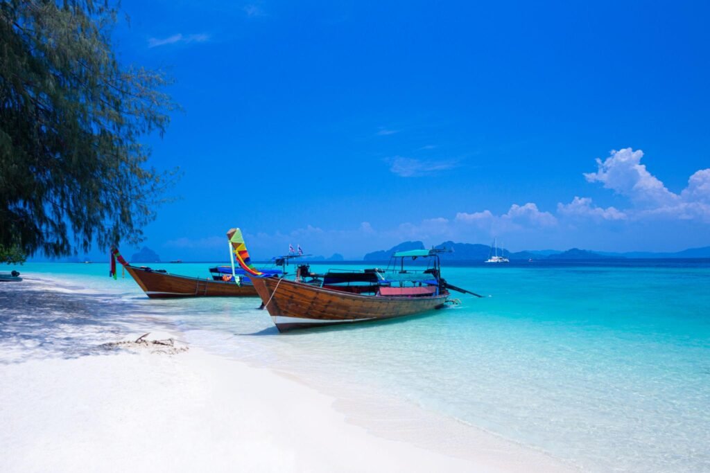 Beautiful summer beach with clear water and blue sky in south of thailand