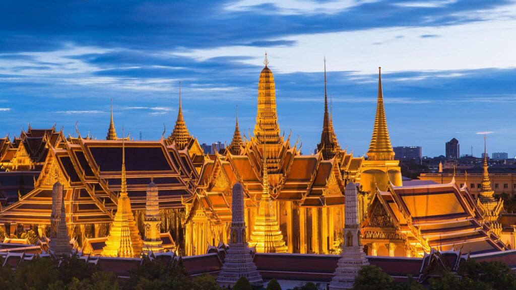 Beautiful of Thailand Grand palace blue sky after sunset