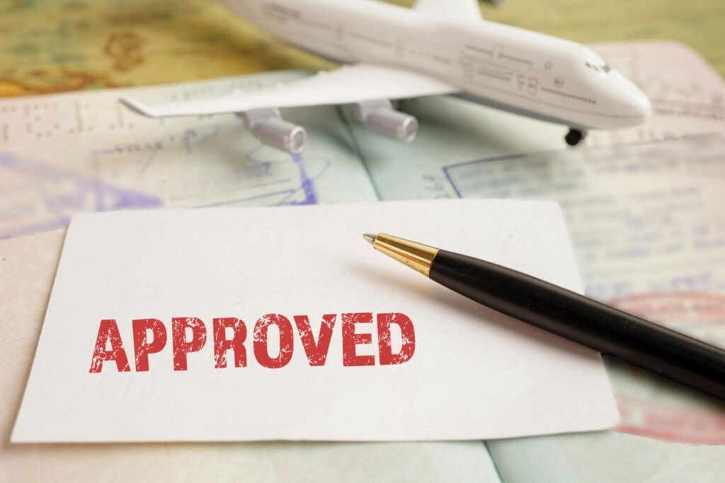 Visa and passport document to immigration at airport in country.