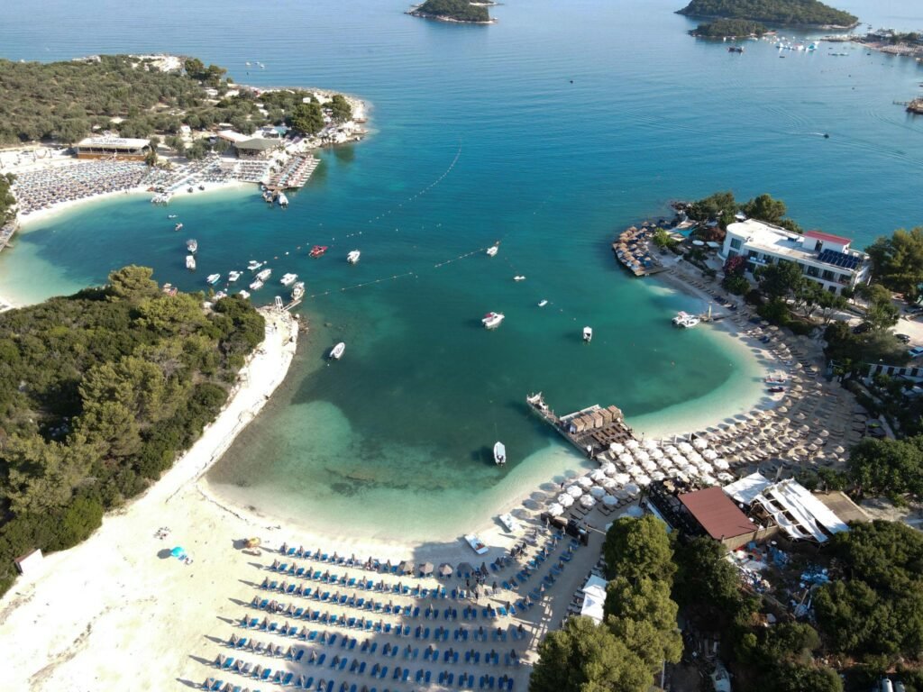 beach in Ksamil, a seaside village in southern Albania and part of the Albanian Riviera.