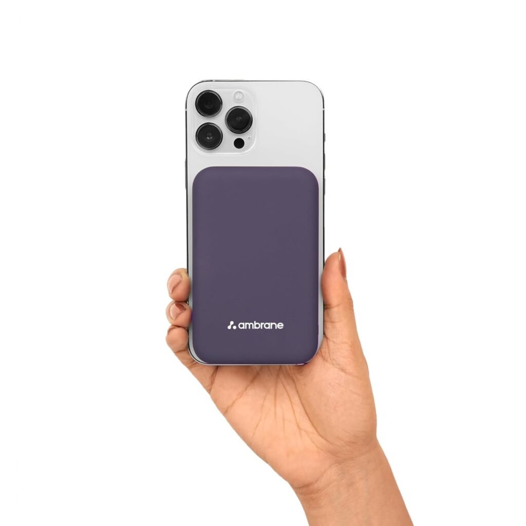 Ambrane Magsafe Wireless 10000Mah Fast Charging Power Bank, Strong Magnet, Micro USB Input, 22.5W Output For Iphone 12
