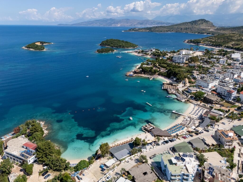 Ksamil Beach and Turquoise Sea on the Albanian Riviera, Sarande, Albania