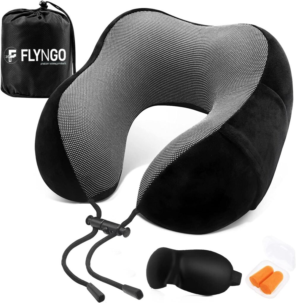 FLYNGO Memory Foam Neck Pillow for Travel Neck Support Pillow