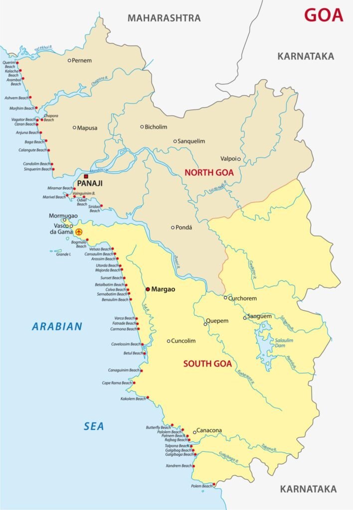 Goa administrative, political and beach map