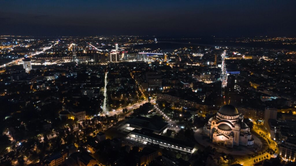Night panorama of Belgrade city, Serbia.