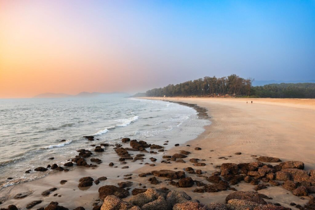 Galgibaga Beach at sunset, Goa state in India