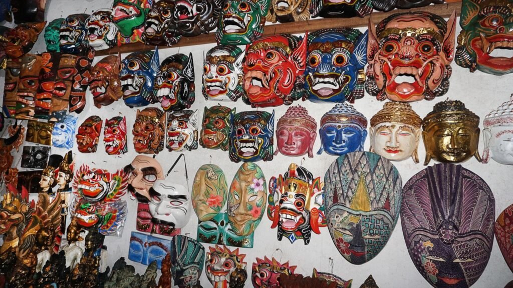 Typical souvenirs and handicrafts of Bali at the famous Ubud Market