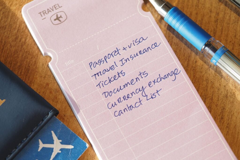 Travel preparation list for a successful trip planning