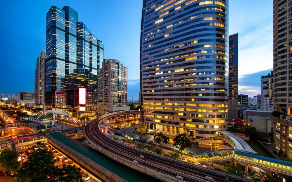 BTS Sky Train is running in downtown of Bangkok. Sky train is fastest transport mode in Bangkok