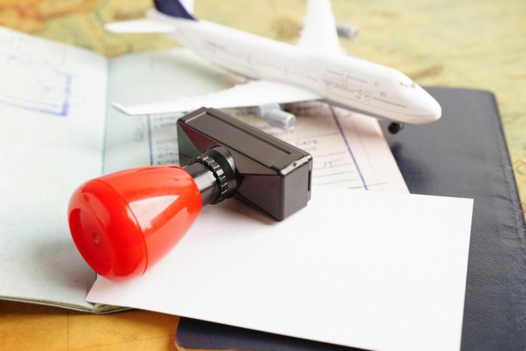 Visa and passport document to immigration at airport in country.