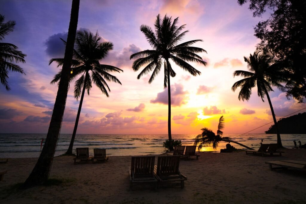 Scenic beach view during sunset in Phuket, one of the best place to see sunset in Thailand.