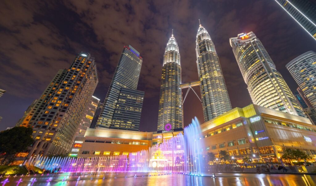 Sunset Scene of Petronas Twin Towers at Night Kuala Lumpur, Malaysia