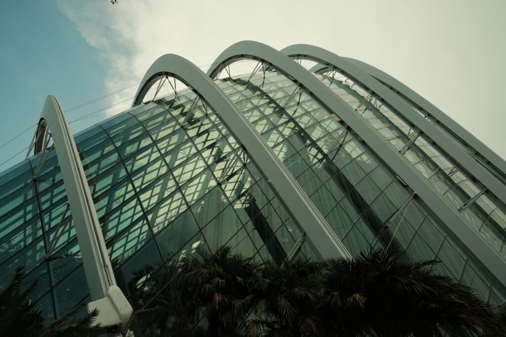 The stunning glass architecture of Gardens by the Bay in Singapore showcases modern design and innovative engineering.