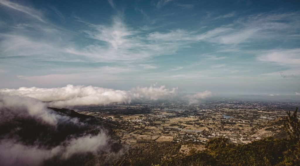 A breathtaking aerial view of the countryside from Nandi Hills, India.