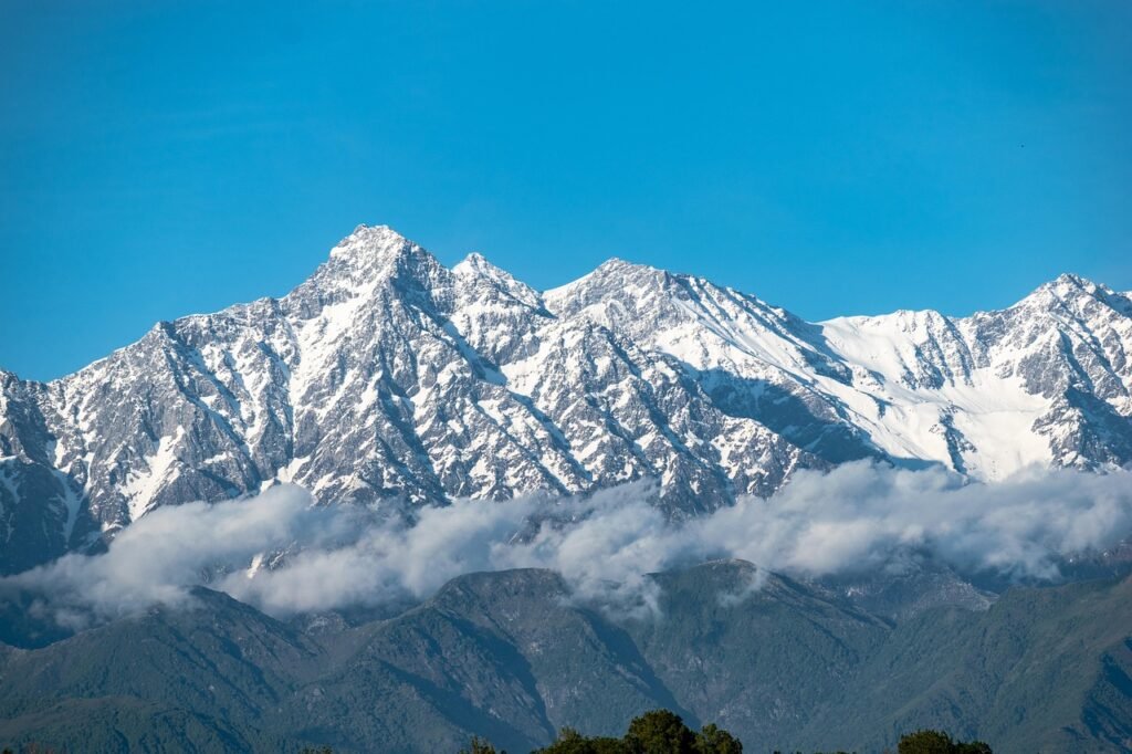 mountain, summit, peak, snow, scenic, clouds, nature, india
