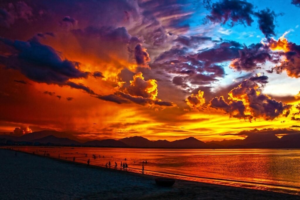 beach, lagoon, nature, sunset, sundown, da nang bay, danang city, vietnam